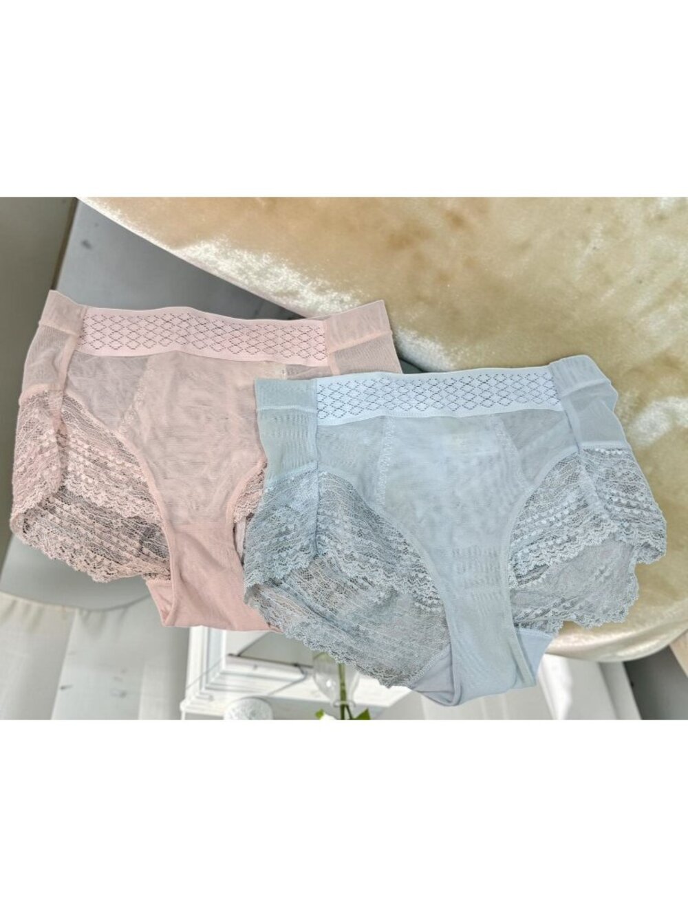 Bradelis Gold Label Lace (2) Panty High waisted Soft Pink/Blue Size S NEW WITHOU
